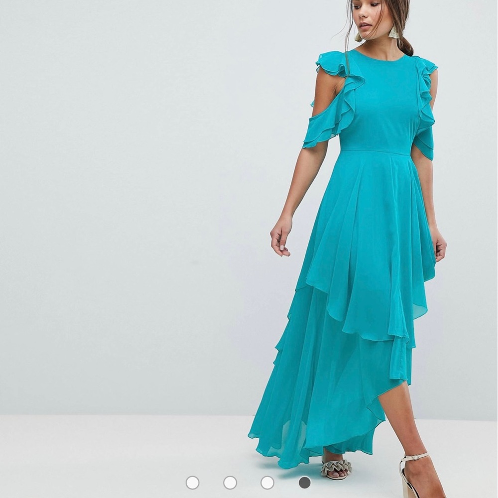 Ruffle sleeve wedding guest dress - cut out back maxi dress